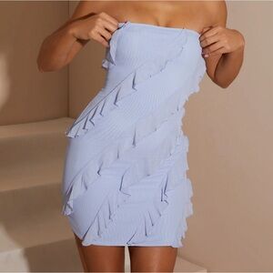 Bandeau Ruffle Detail
Mini Dress in Blue